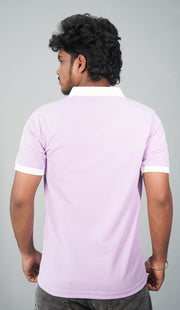 Korean Half Sleeve Collar Neck ZIpper Tshirt for Men- White with Purple